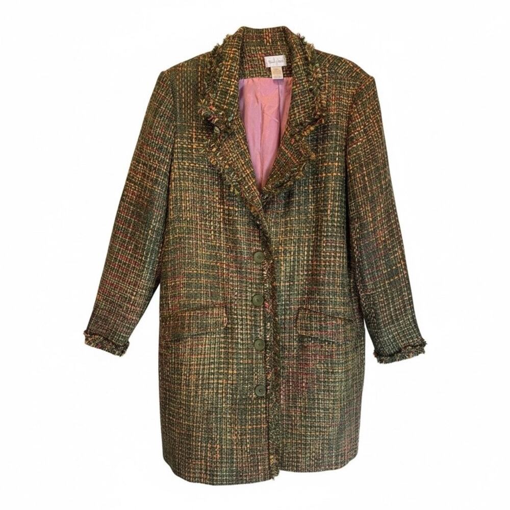 Studio Works 2X Multicolor Woven Jacket Olive Orange Peach Pink Lined boho artsy